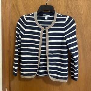 Charter Club Navy and Cream Striped Cardigan